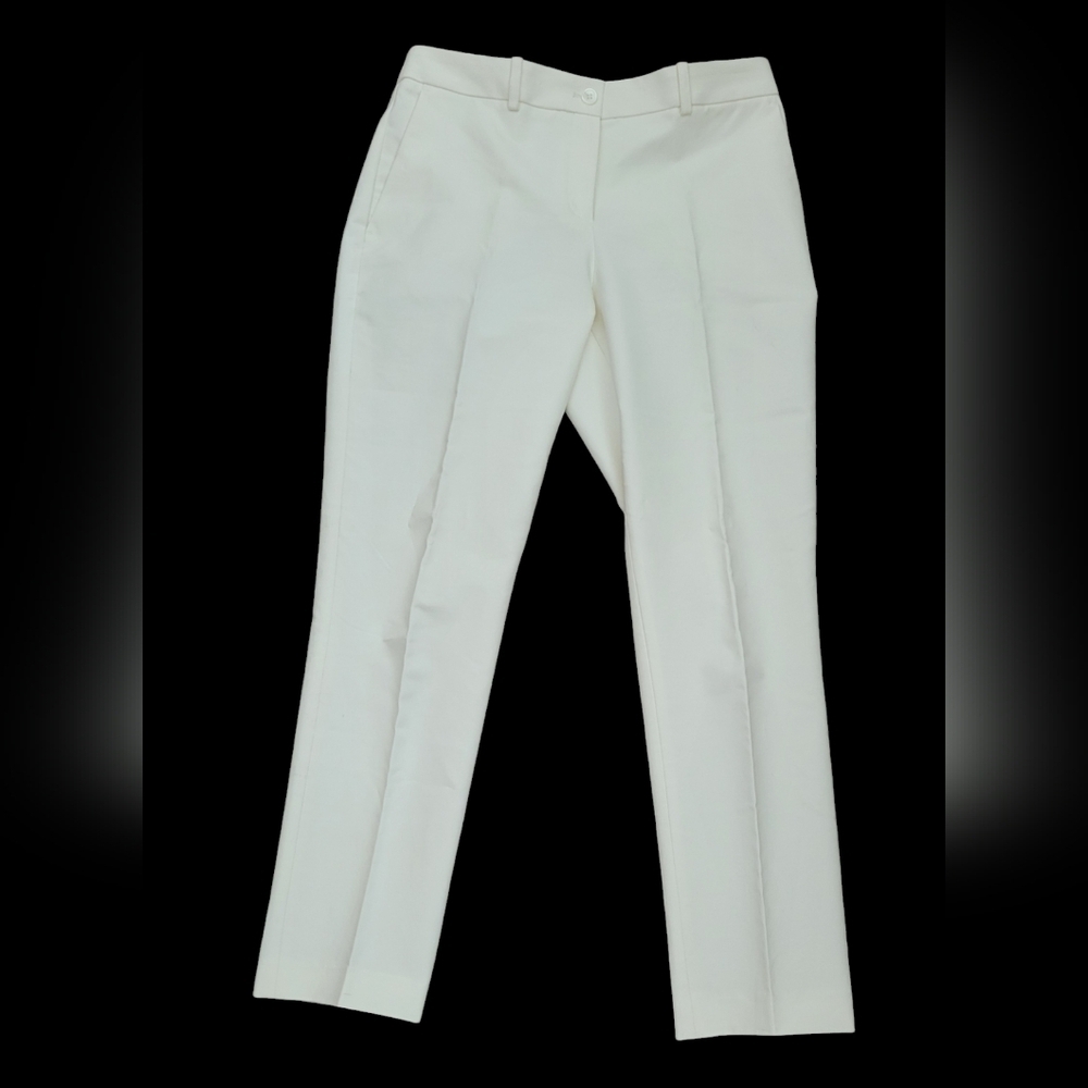 Michael Kors Collection Made in Italy Cream Cotton Stretch Office Pants 6 - Picture 8 of 13